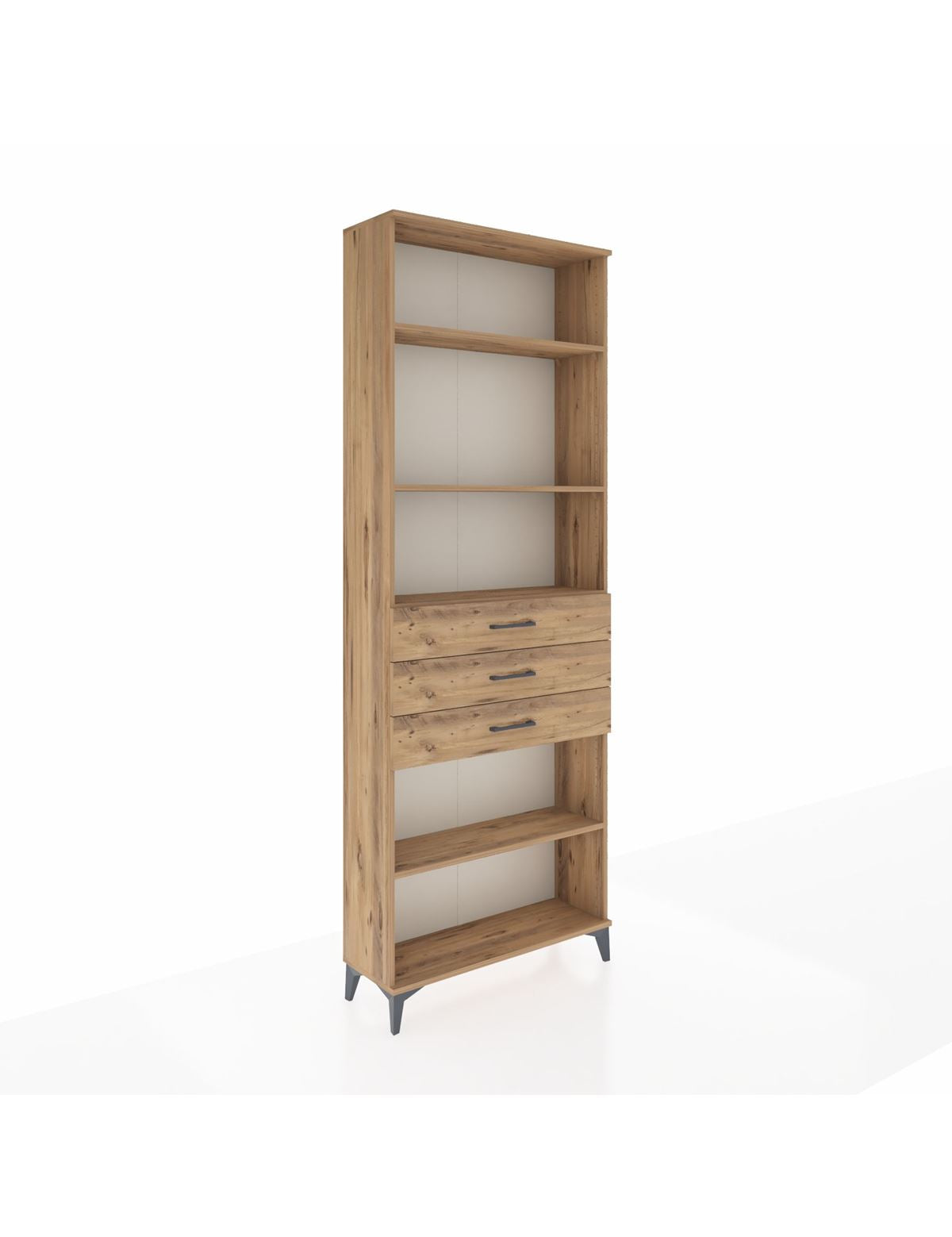 Arges Dolap 4 Raflı 3 Çekmeceli 88x30x243 Çam-Çam