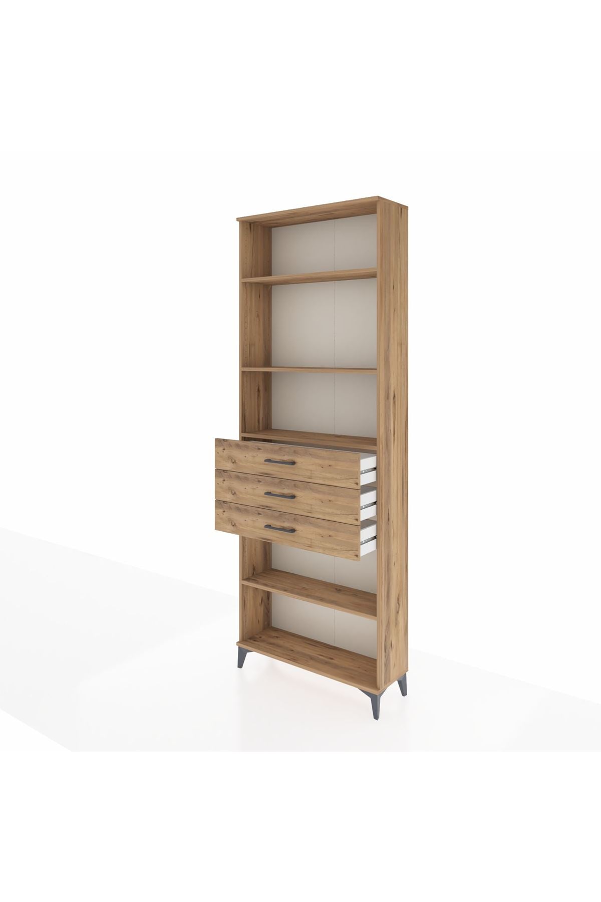 Arges Dolap 4 Raflı 3 Çekmeceli 88x30x243 Çam-Çam