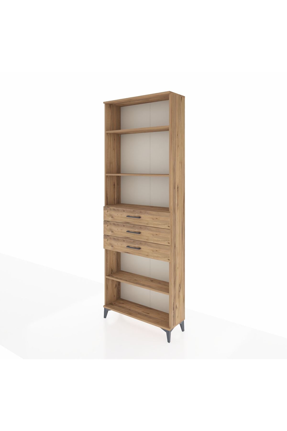 Arges Dolap 4 Raflı 3 Çekmeceli 88x30x243 Çam-Çam