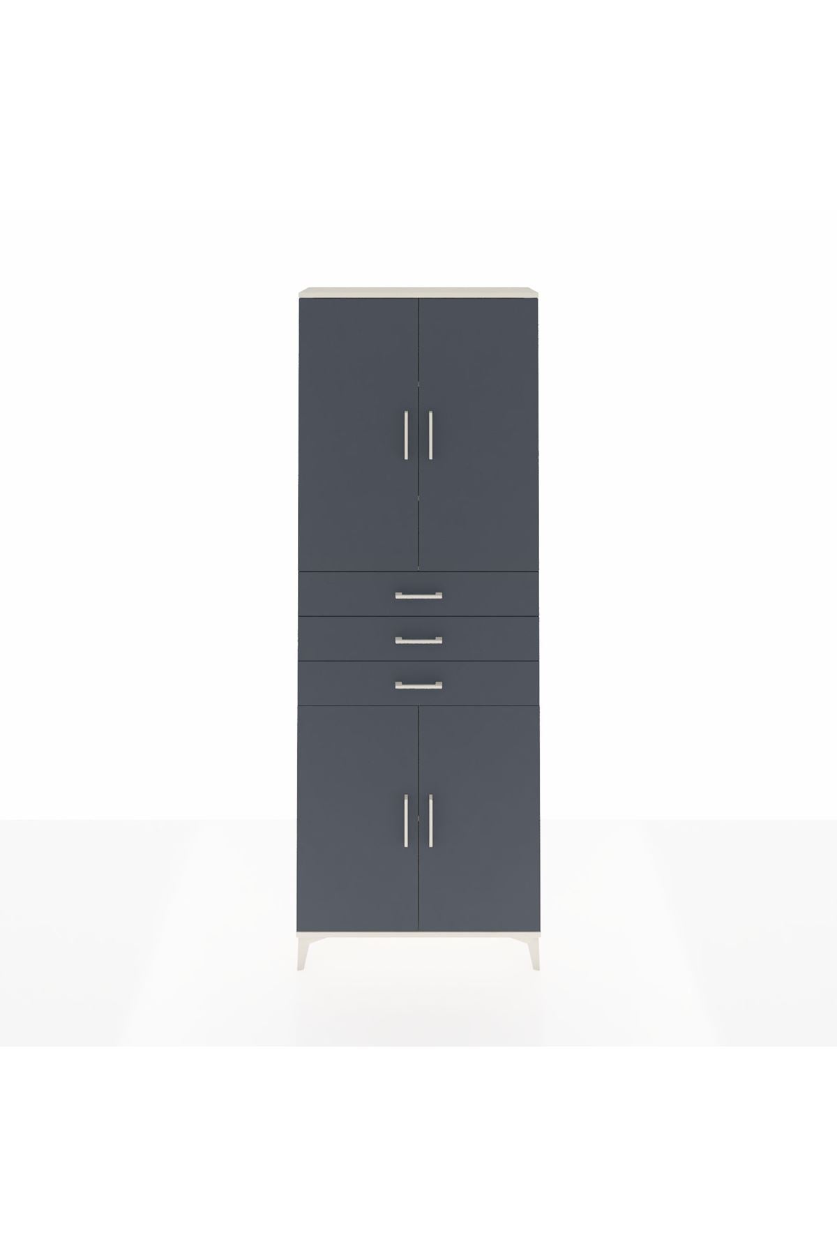 Arges Dolap 4 Raflı 3 Çekmeceli 4 Kapaklı 88x30x243 Aytaşı-Antrasit