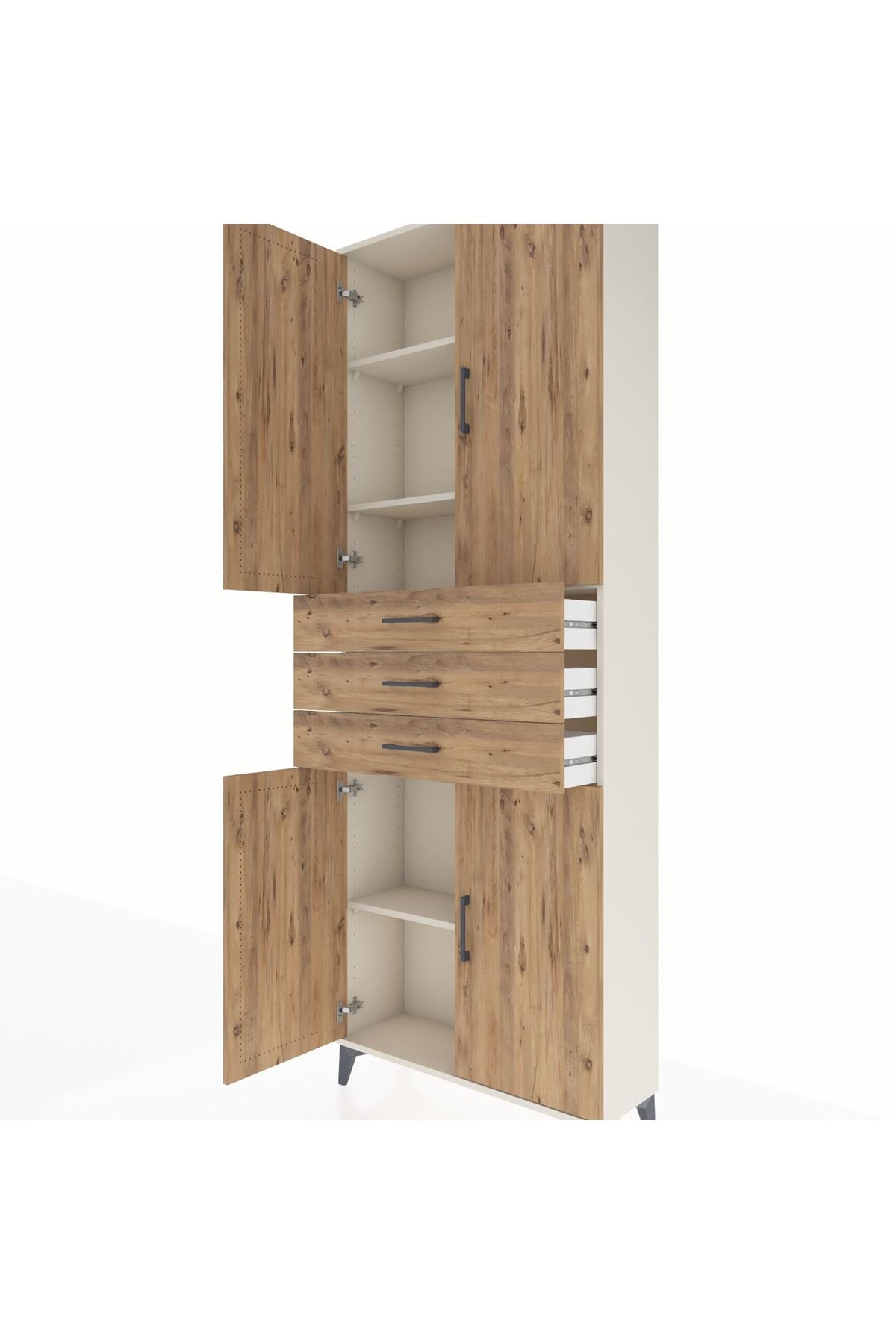 Arges Dolap 4 Raflı 3 Çekmeceli 4 Kapaklı 88x30x243 Aytaşı-Çam