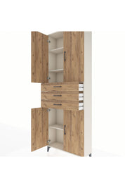 Arges Dolap 4 Raflı 3 Çekmeceli 4 Kapaklı 88x30x243 Aytaşı-Çam