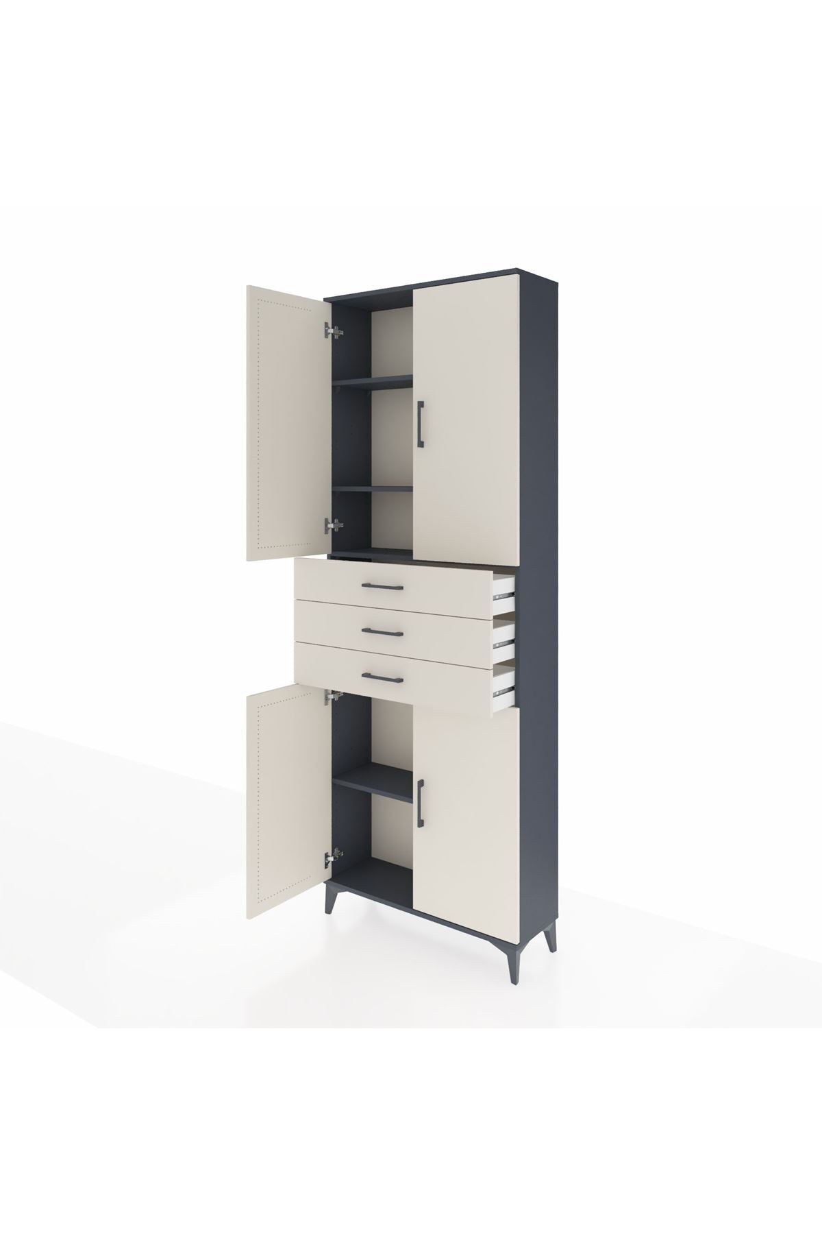 Arges Dolap 4 Raflı 3 Çekmeceli 4 Kapaklı 88x30x243 Antrasit-Aytaşı