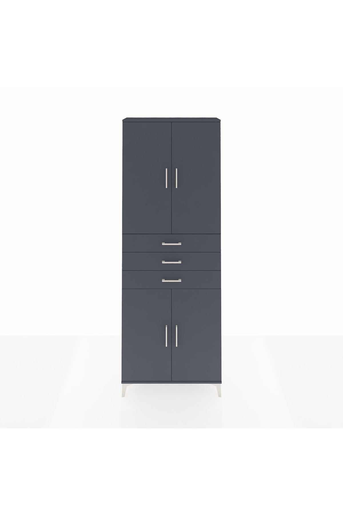 Arges Dolap 4 Raflı 3 Çekmeceli 4 Kapaklı 88x30x243 Antrasit-Antrasit