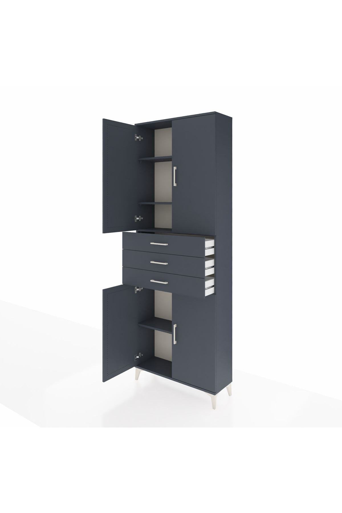 Arges Dolap 4 Raflı 3 Çekmeceli 4 Kapaklı 88x30x243 Antrasit-Antrasit