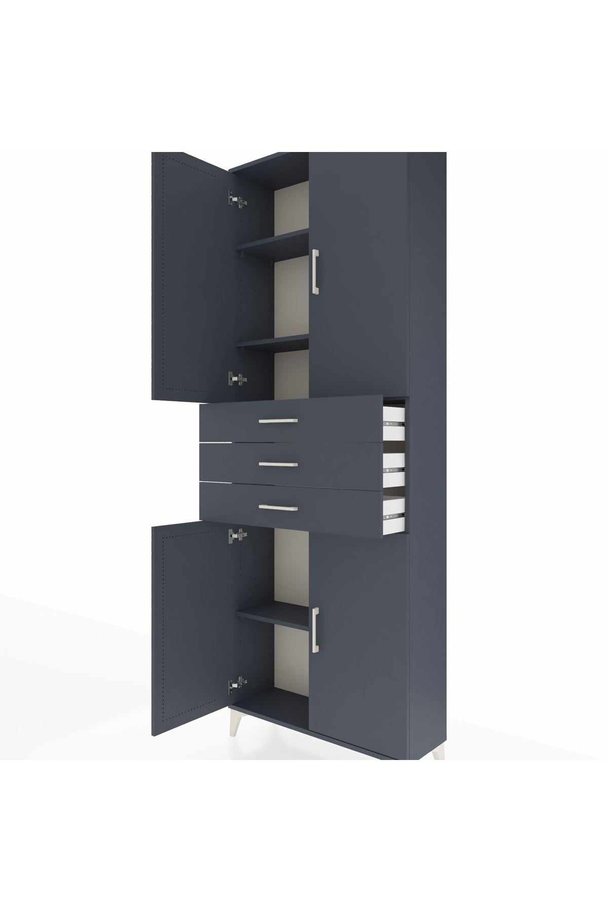 Arges Dolap 4 Raflı 3 Çekmeceli 4 Kapaklı 88x30x243 Antrasit-Antrasit