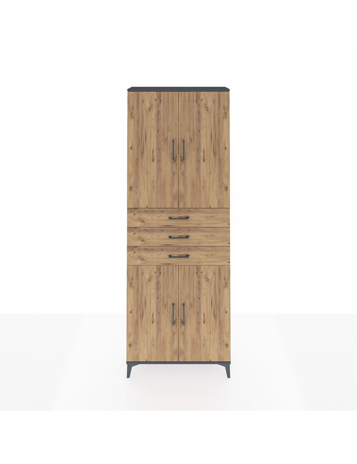 Arges Dolap 4 Raflı 3 Çekmeceli 4 Kapaklı 88x30x243 Antrasit-Çam