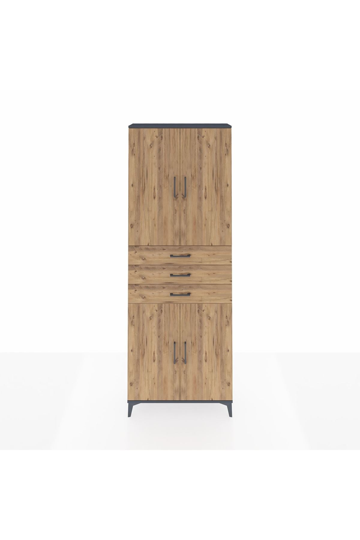 Arges Dolap 4 Raflı 3 Çekmeceli 4 Kapaklı 88x30x243 Antrasit-Çam