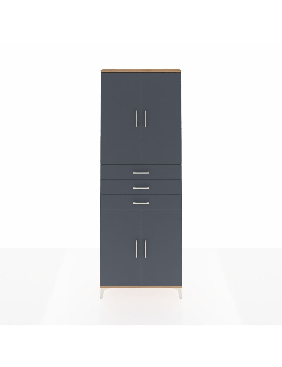 Arges Dolap 4 Raflı 3 Çekmeceli 4 Kapaklı 88x30x243 Çam-Antrasit