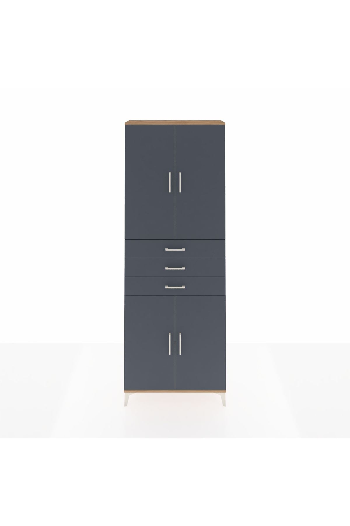Arges Dolap 4 Raflı 3 Çekmeceli 4 Kapaklı 88x30x243 Çam-Antrasit