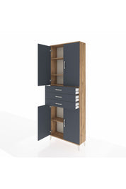 Arges Dolap 4 Raflı 3 Çekmeceli 4 Kapaklı 88x30x243 Çam-Antrasit