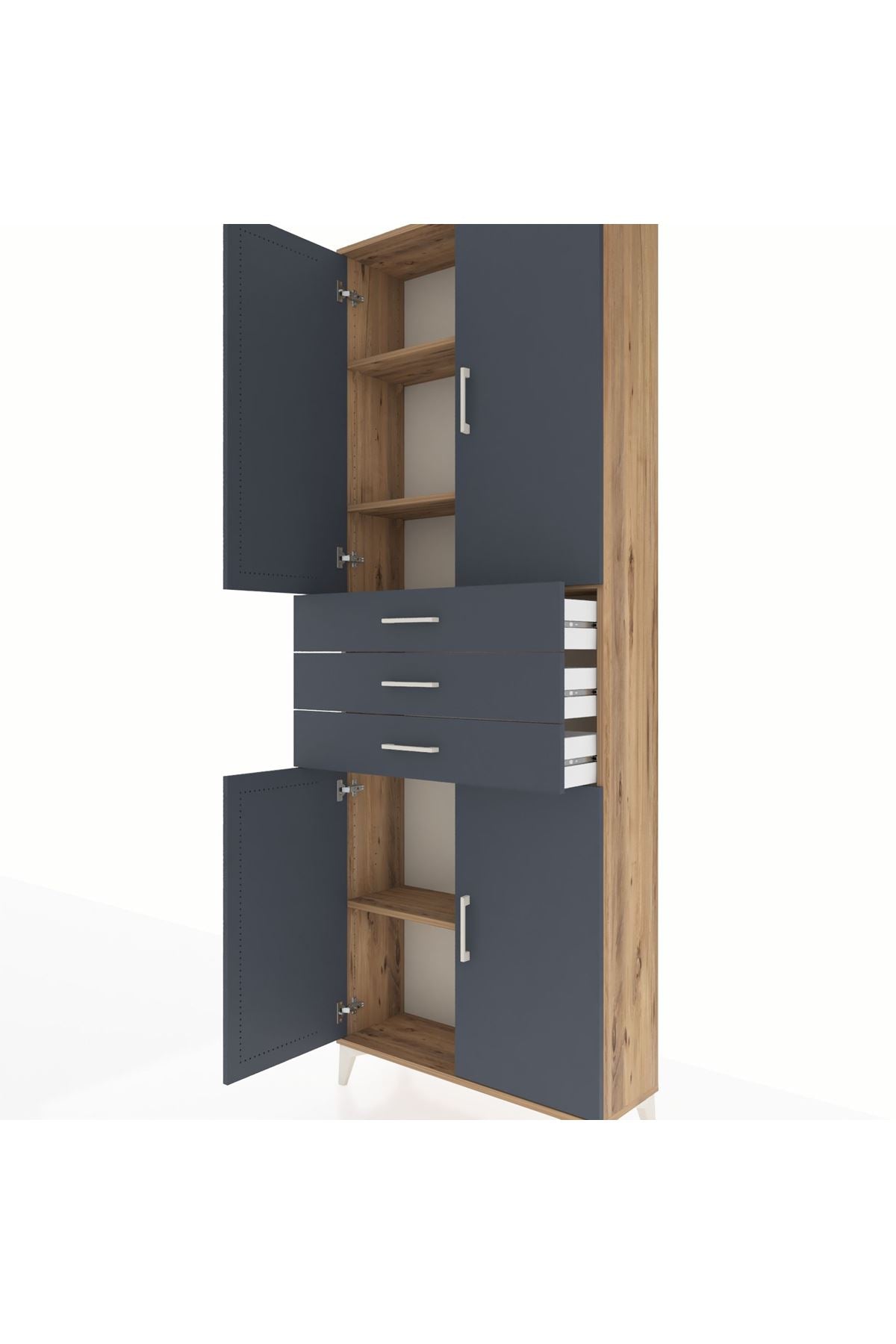 Arges Dolap 4 Raflı 3 Çekmeceli 4 Kapaklı 88x30x243 Çam-Antrasit