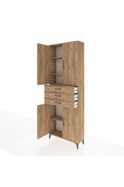 Arges Dolap 4 Raflı 3 Çekmeceli 4 Kapaklı 88x30x243 Çam-Çam