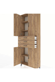 Arges Dolap 4 Raflı 3 Çekmeceli 4 Kapaklı 88x30x243 Çam-Çam