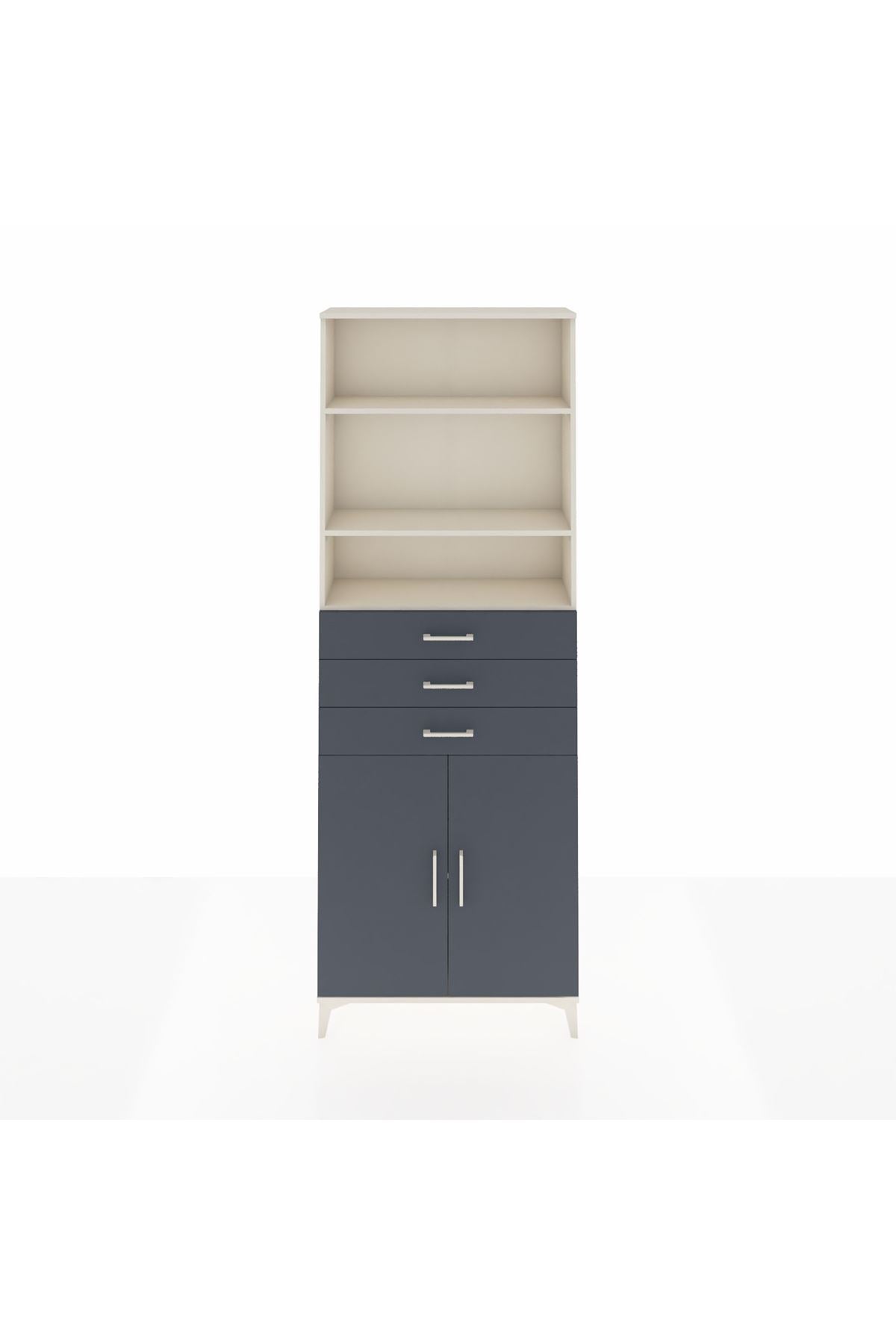 Arges Dolap 4 Raflı 3 Çekmeceli 2 Kapaklı 88x30x243 Aytaşı-Antrasit