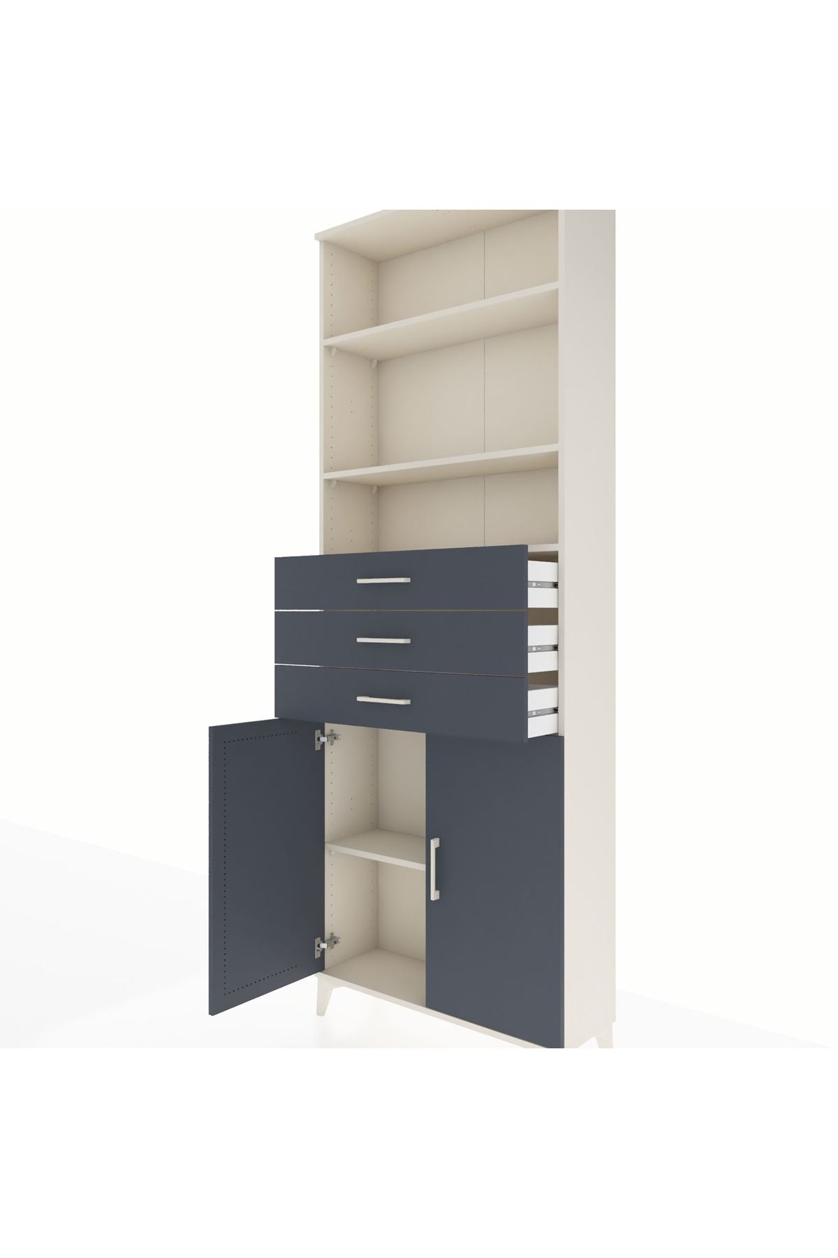 Arges Dolap 4 Raflı 3 Çekmeceli 2 Kapaklı 88x30x243 Aytaşı-Antrasit