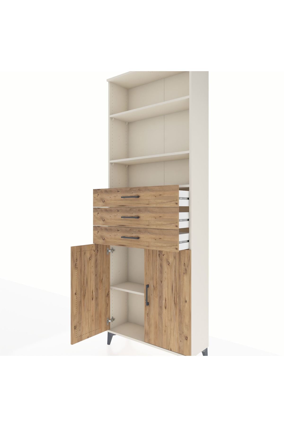 Arges Dolap 4 Raflı 3 Çekmeceli 2 Kapaklı 88x30x243 Aytaşı-Çam