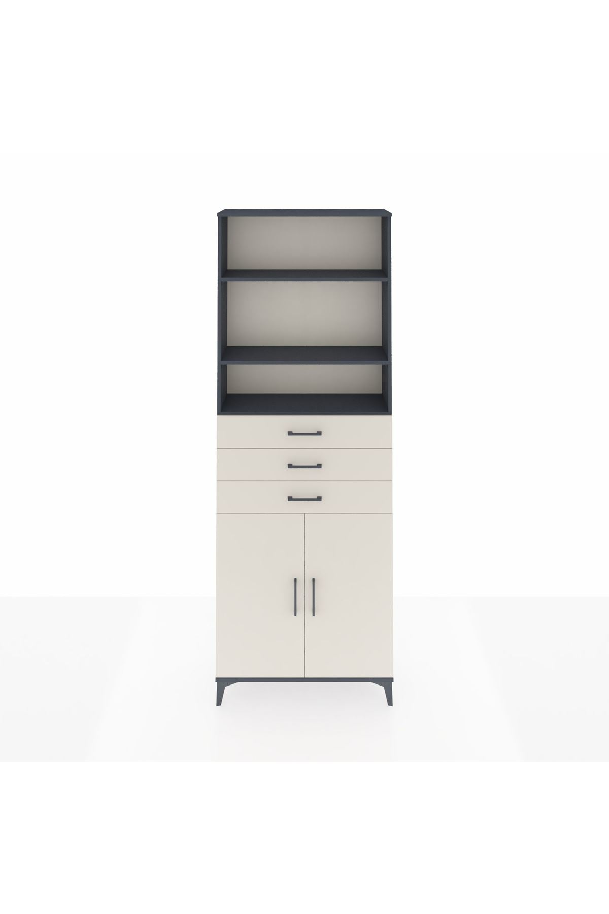 Arges Dolap 4 Raflı 3 Çekmeceli 2 Kapaklı 88x30x243 Antrasit-Aytaşı