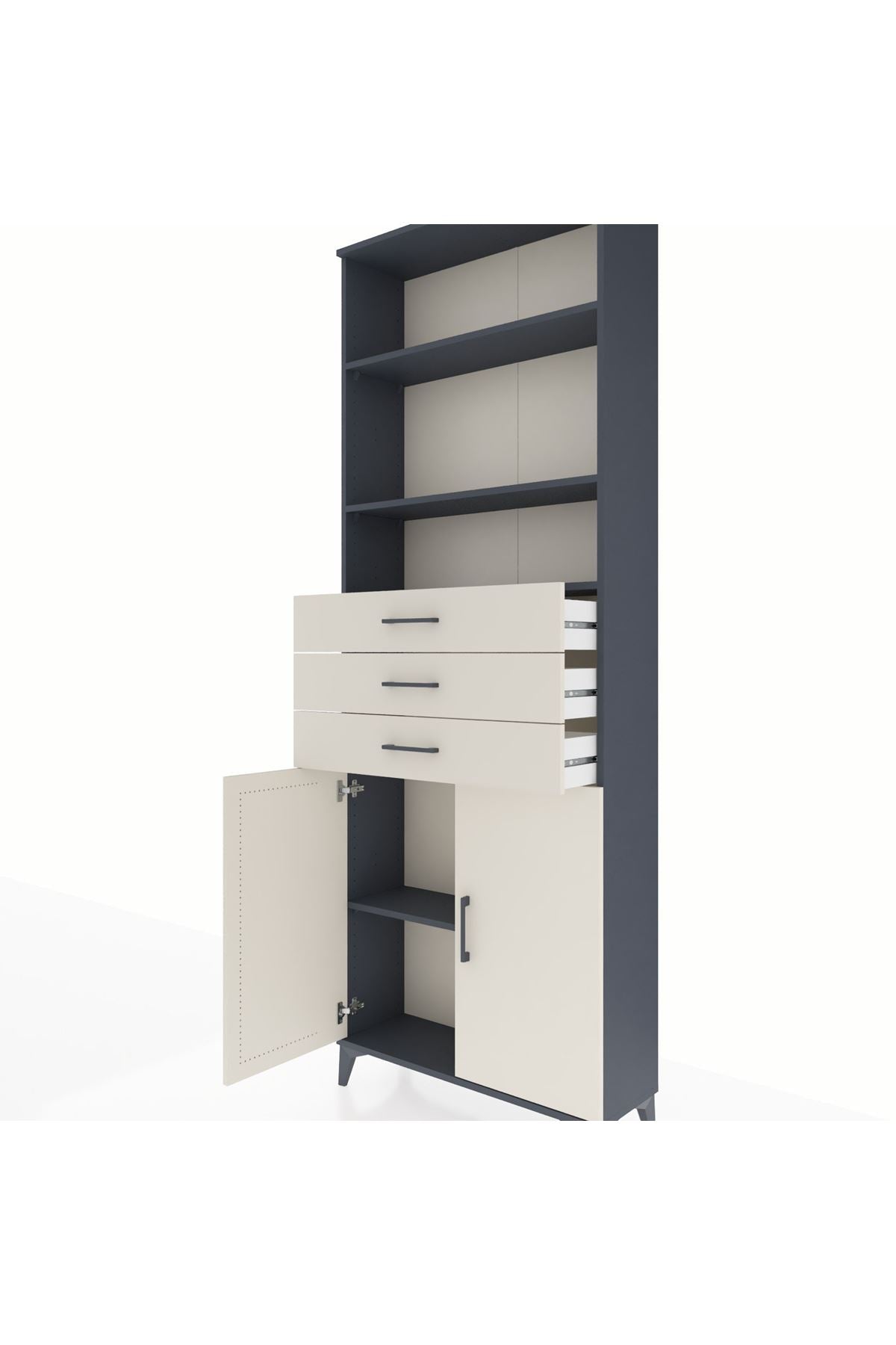 Arges Dolap 4 Raflı 3 Çekmeceli 2 Kapaklı 88x30x243 Antrasit-Aytaşı