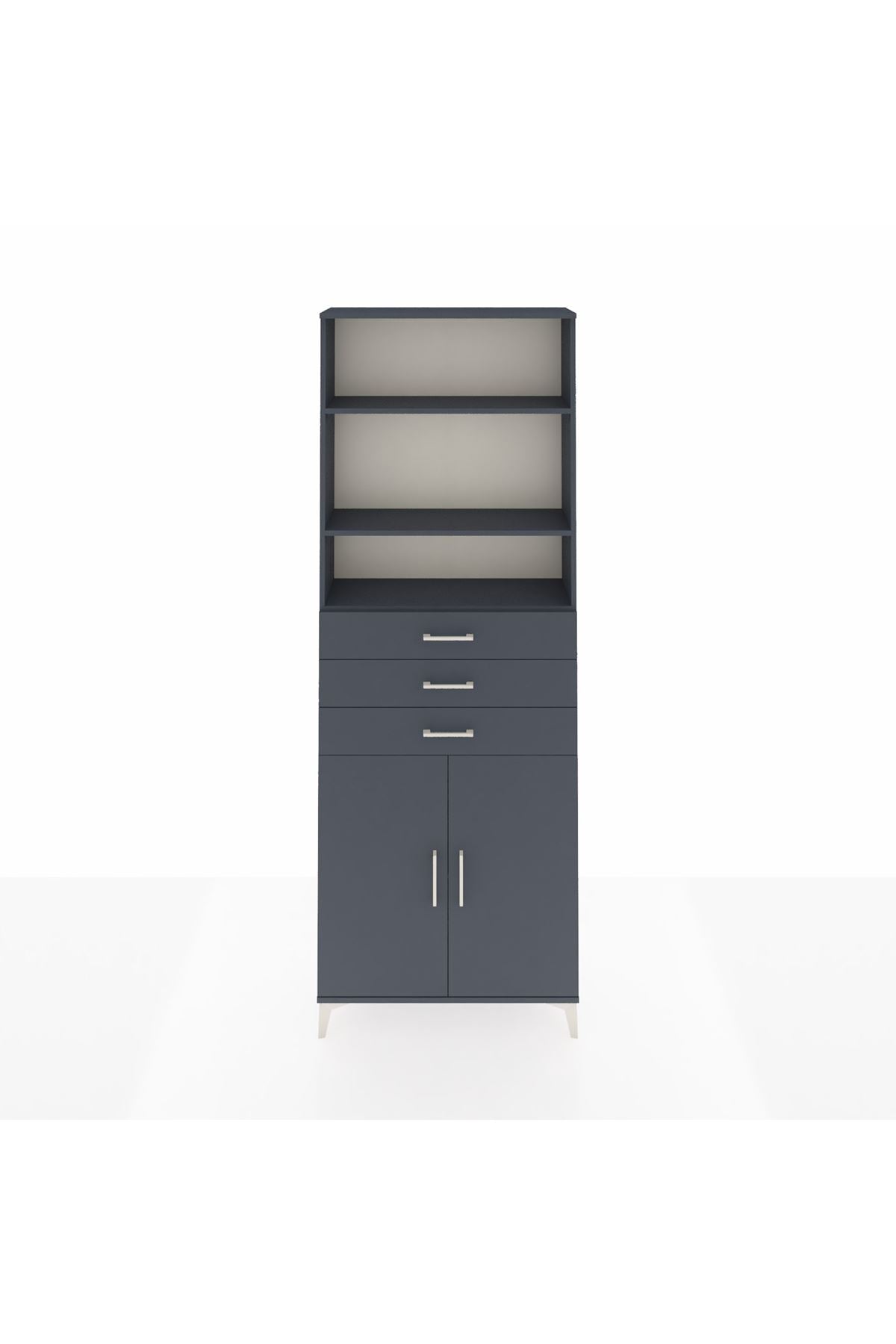 Arges Dolap 4 Raflı 3 Çekmeceli 2 Kapaklı 88x30x243 Antrasit-Antrasit