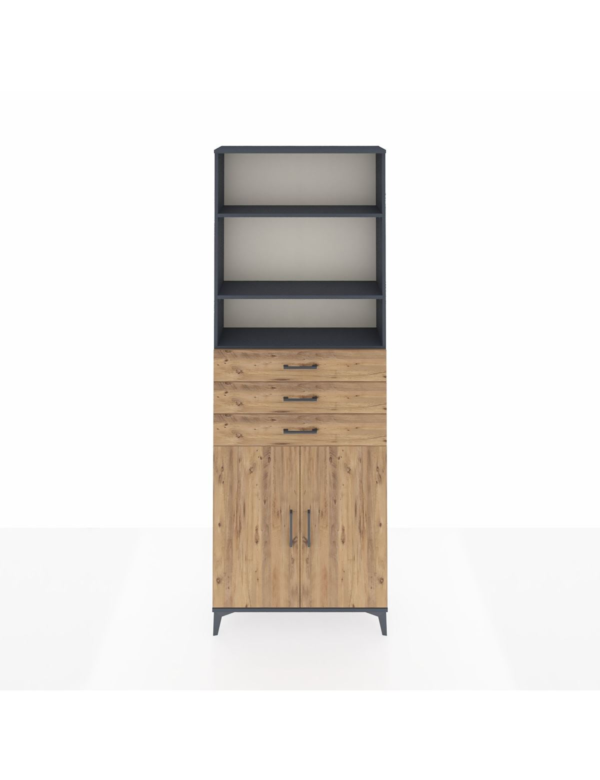 Arges Dolap 4 Raflı 3 Çekmeceli 2 Kapaklı 88x30x243 Antrasit-Çam