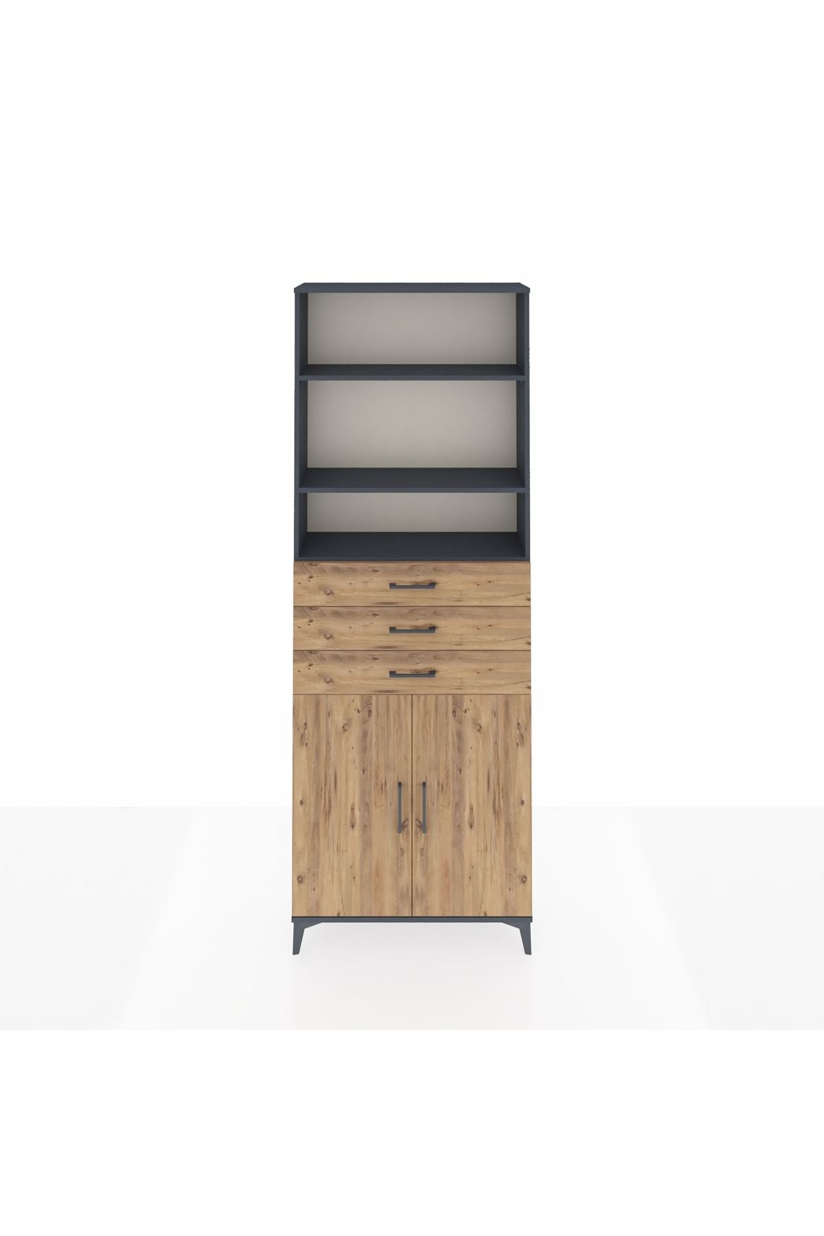 Arges Dolap 4 Raflı 3 Çekmeceli 2 Kapaklı 88x30x243 Antrasit-Çam