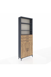 Arges Dolap 4 Raflı 3 Çekmeceli 2 Kapaklı 88x30x243 Antrasit-Çam