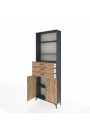 Arges Dolap 4 Raflı 3 Çekmeceli 2 Kapaklı 88x30x243 Antrasit-Çam