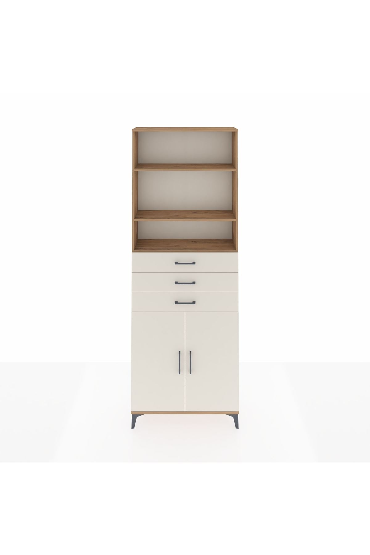 Arges Dolap 4 Raflı 3 Çekmeceli 2 Kapaklı 88x30x243 Çam-Aytaşı