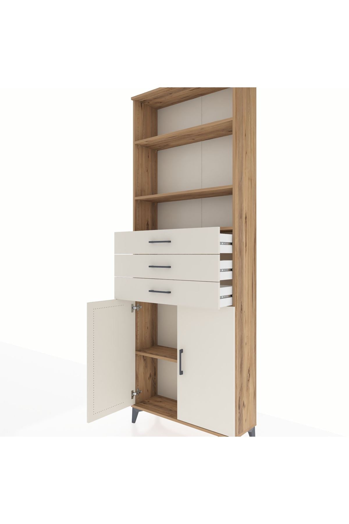 Arges Dolap 4 Raflı 3 Çekmeceli 2 Kapaklı 88x30x243 Çam-Aytaşı