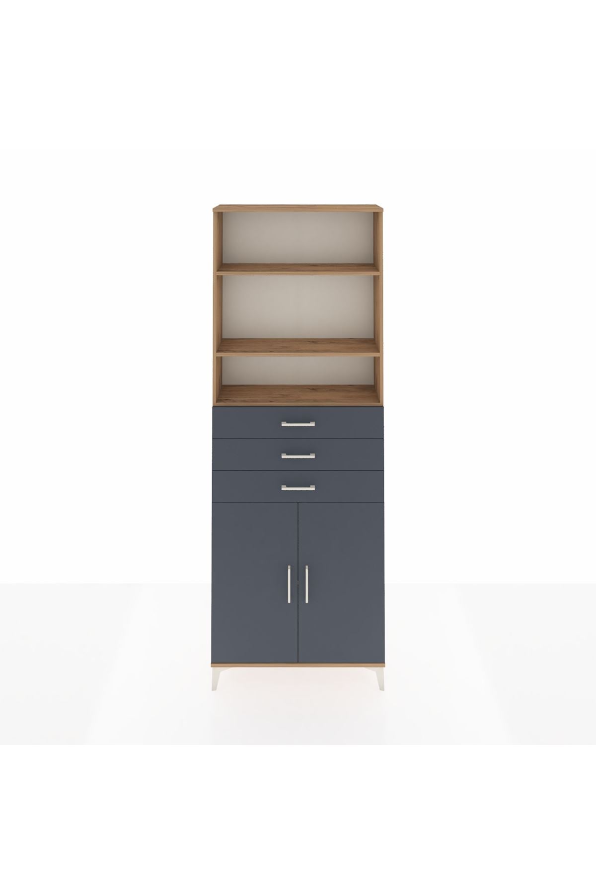 Arges Dolap 4 Raflı 3 Çekmeceli 2 Kapaklı 88x30x243 Çam-Antrasit