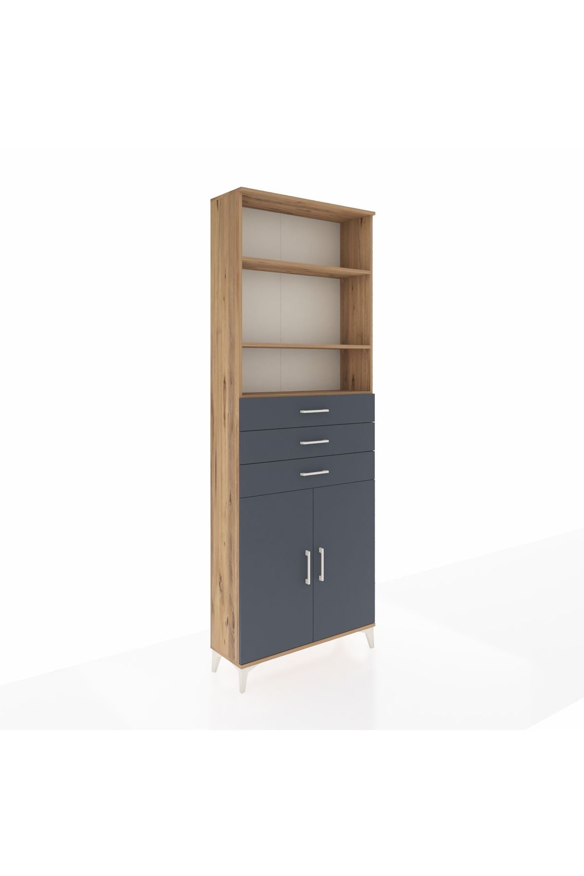 Arges Dolap 4 Raflı 3 Çekmeceli 2 Kapaklı 88x30x243 Çam-Antrasit