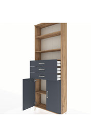 Arges Dolap 4 Raflı 3 Çekmeceli 2 Kapaklı 88x30x243 Çam-Antrasit