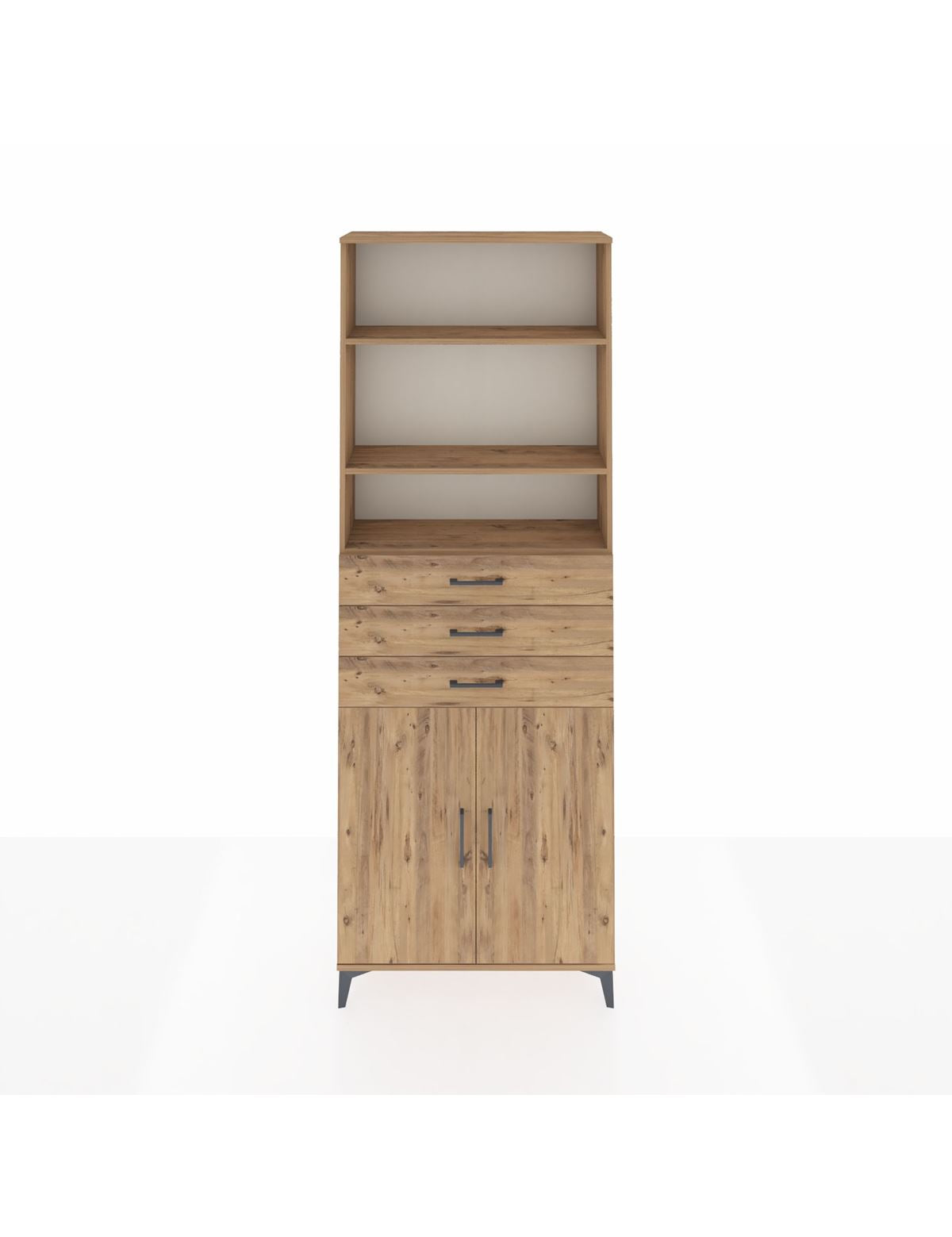 Arges Dolap 4 Raflı 3 Çekmeceli 2 Kapaklı 88x30x243 Çam-Çam