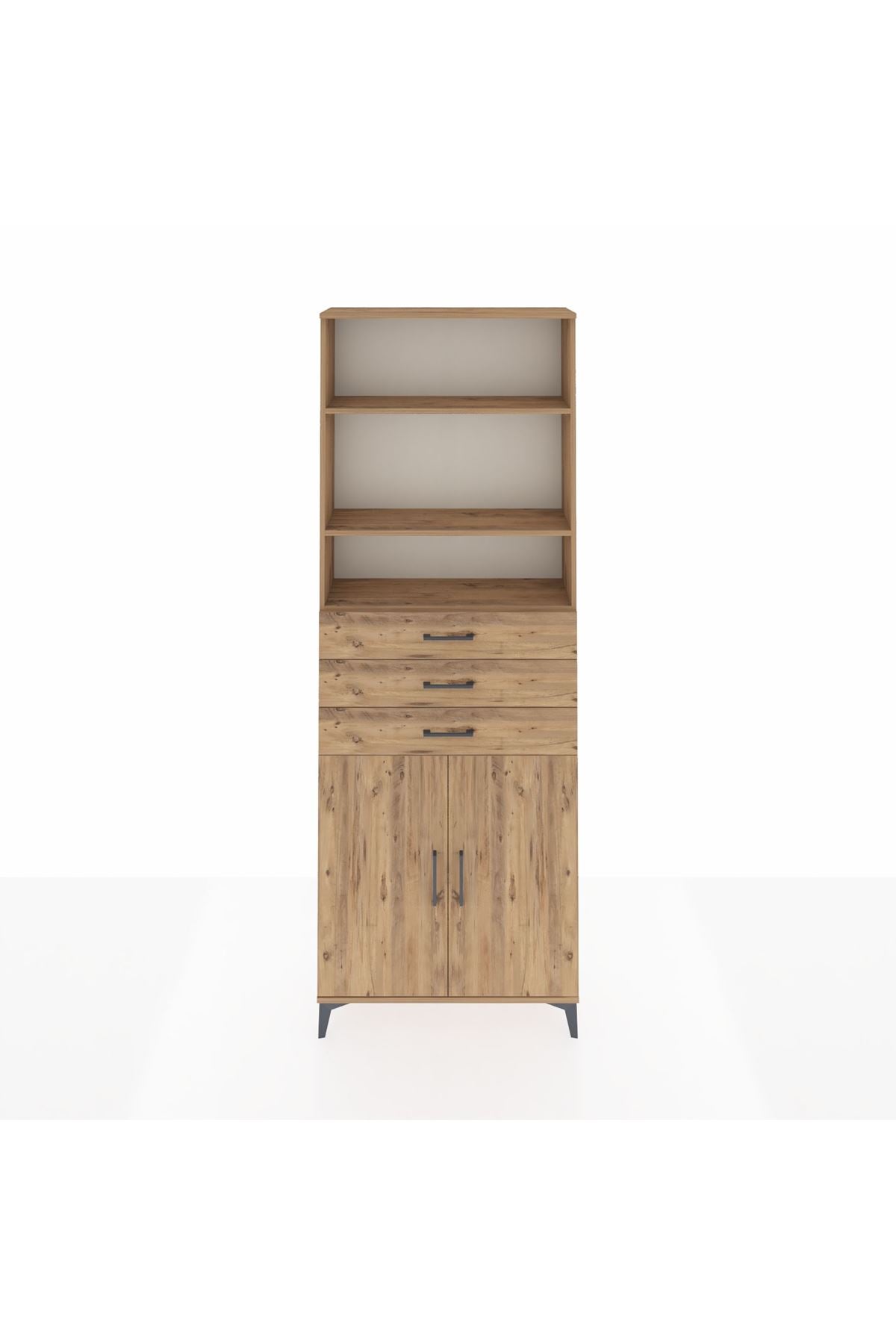 Arges Dolap 4 Raflı 3 Çekmeceli 2 Kapaklı 88x30x243 Çam-Çam