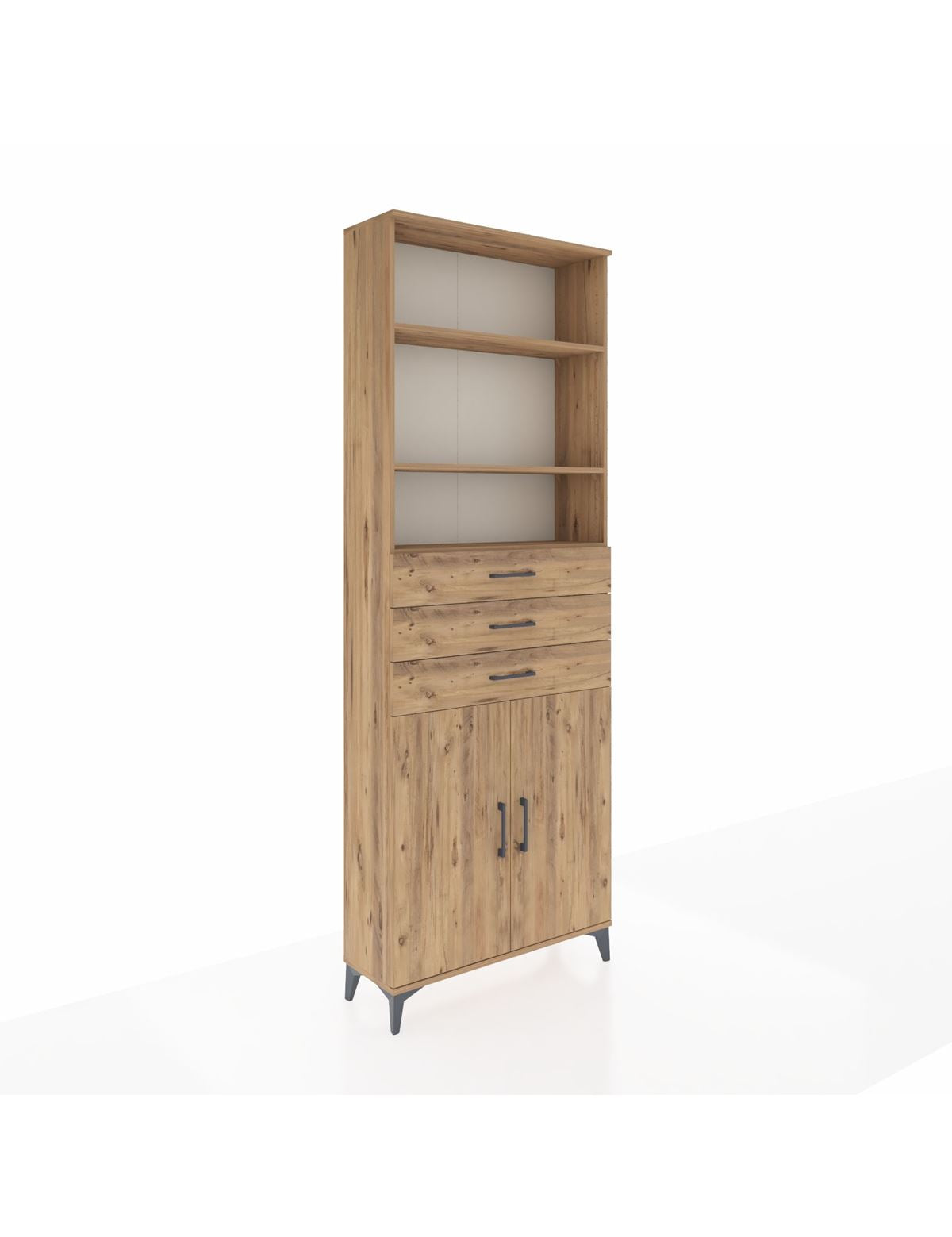 Arges Dolap 4 Raflı 3 Çekmeceli 2 Kapaklı 88x30x243 Çam-Çam