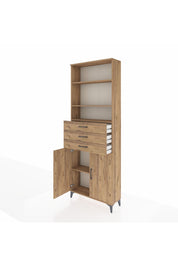 Arges Dolap 4 Raflı 3 Çekmeceli 2 Kapaklı 88x30x243 Çam-Çam