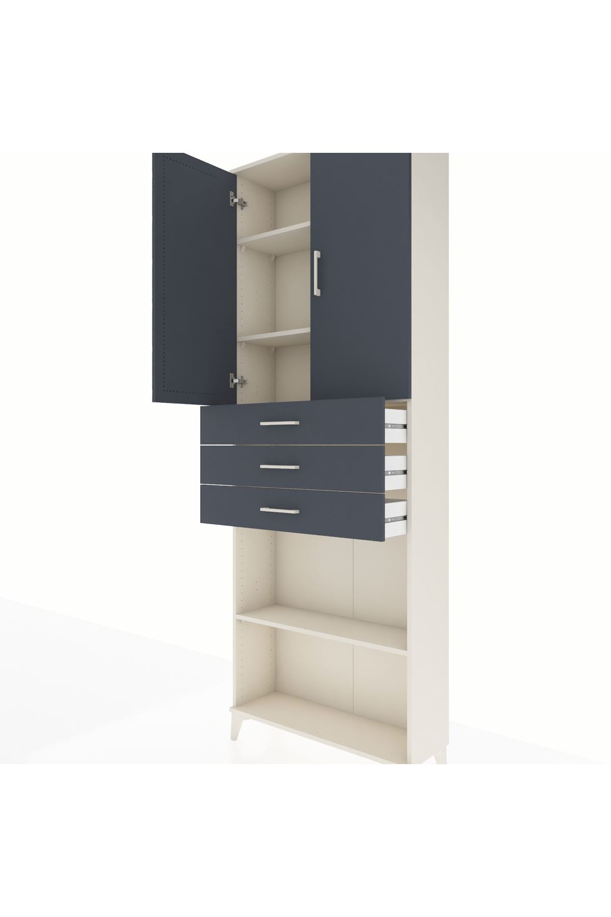 Arges Dolap 4 Raflı 3 Çekmeceli 2 Kapaklı 88x30x243 Aytaşı-Antrasit