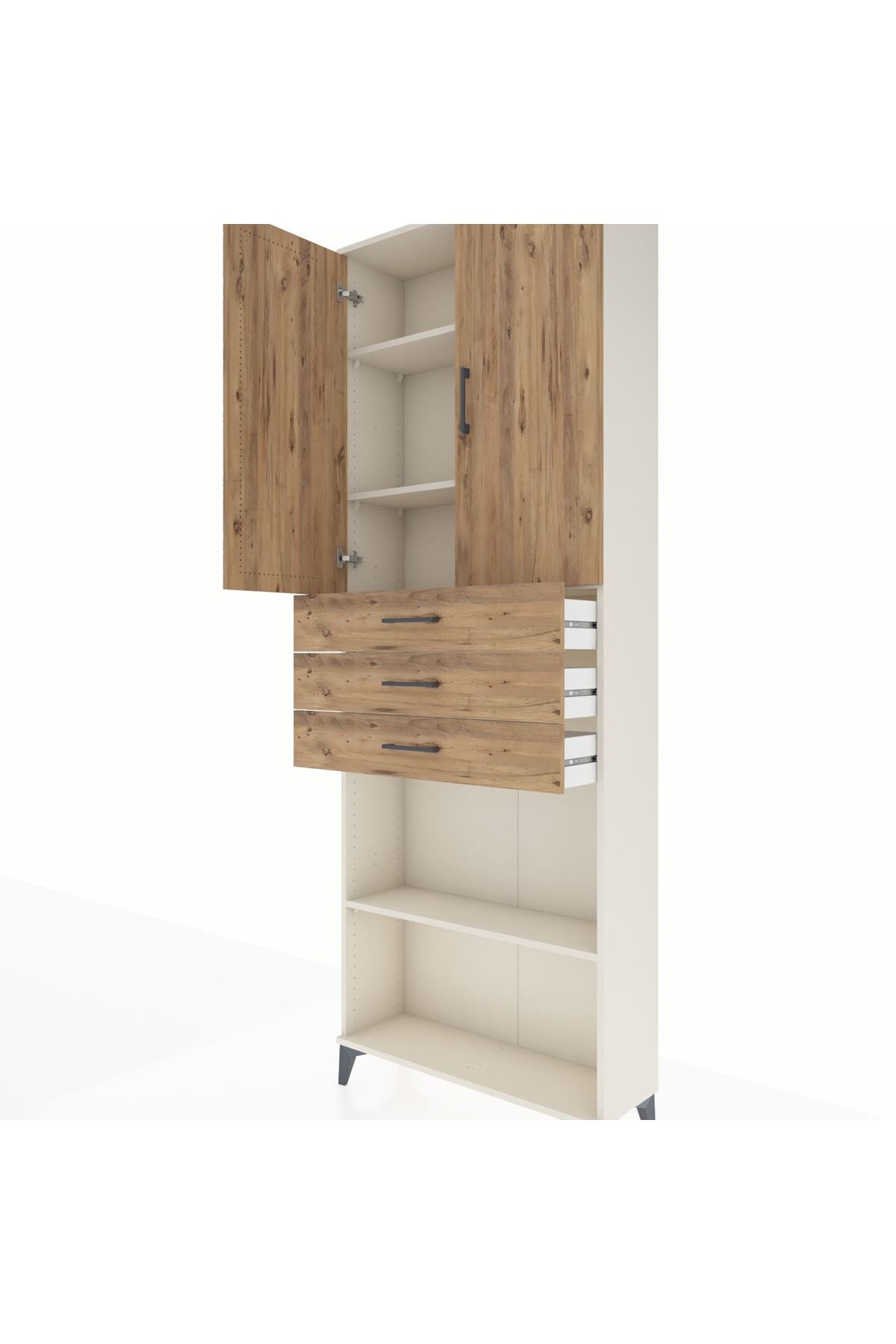 Arges Dolap 4 Raflı 3 Çekmeceli 2 Kapaklı 88x30x243 Aytaşı-Çam