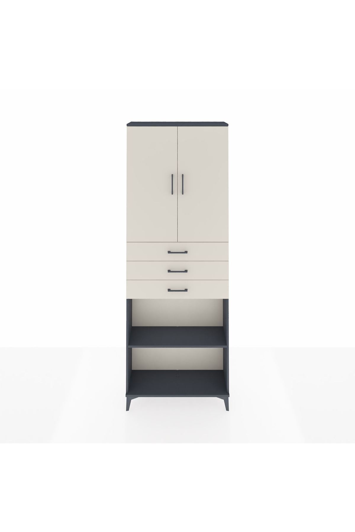 Arges Dolap 4 Raflı 3 Çekmeceli 2 Kapaklı 88x30x243 Antrasit-Aytaşı