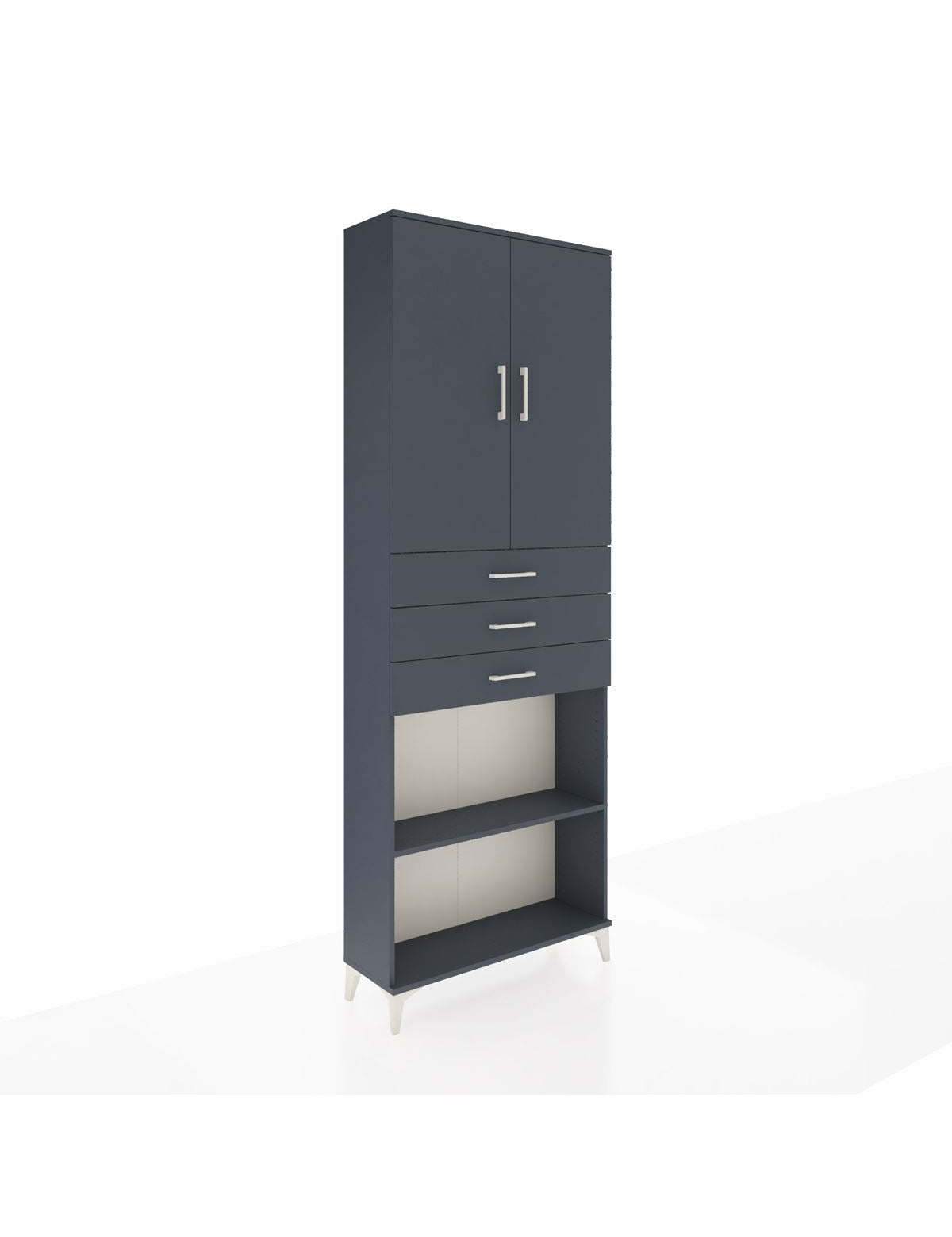 Arges Dolap 4 Raflı 3 Çekmeceli 2 Kapaklı 88x30x243 Antrasit-Antrasit