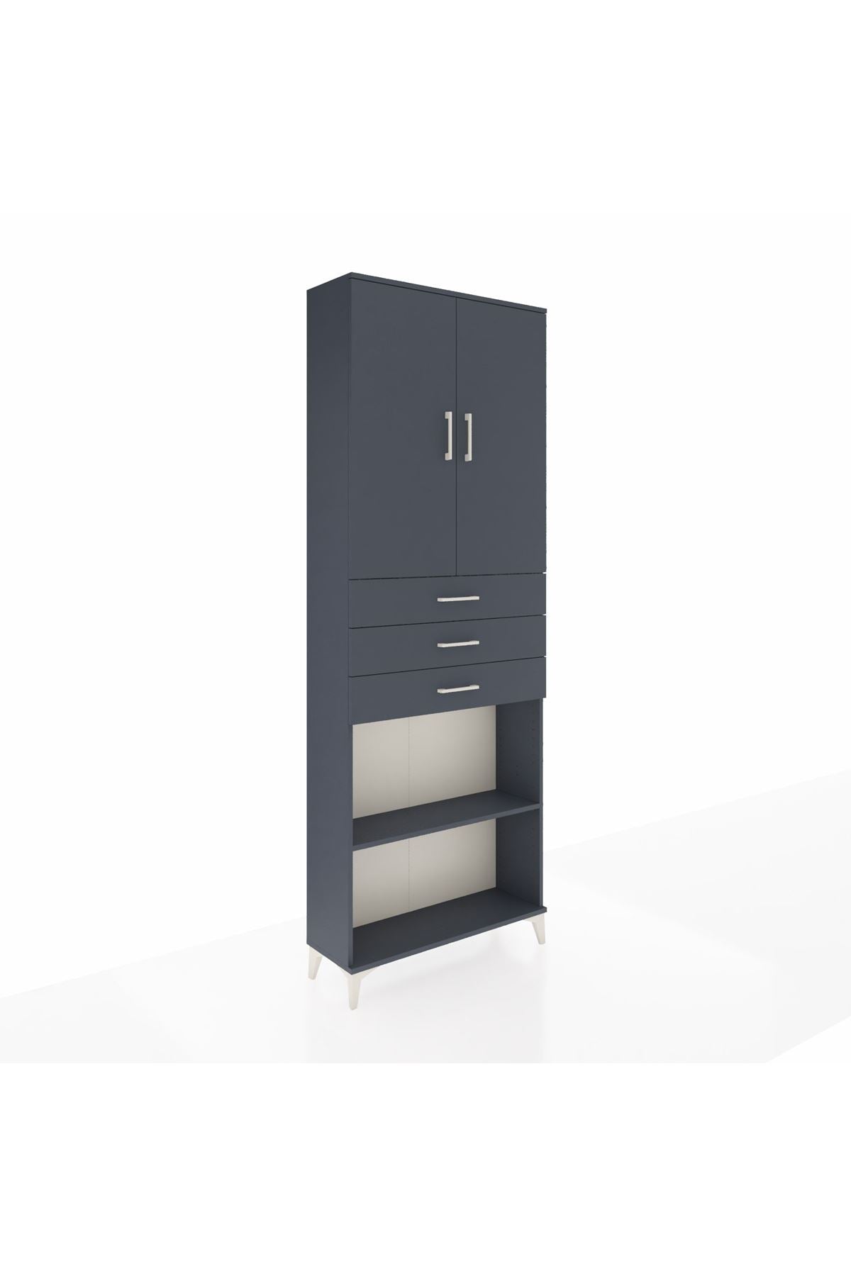 Arges Dolap 4 Raflı 3 Çekmeceli 2 Kapaklı 88x30x243 Antrasit-Antrasit
