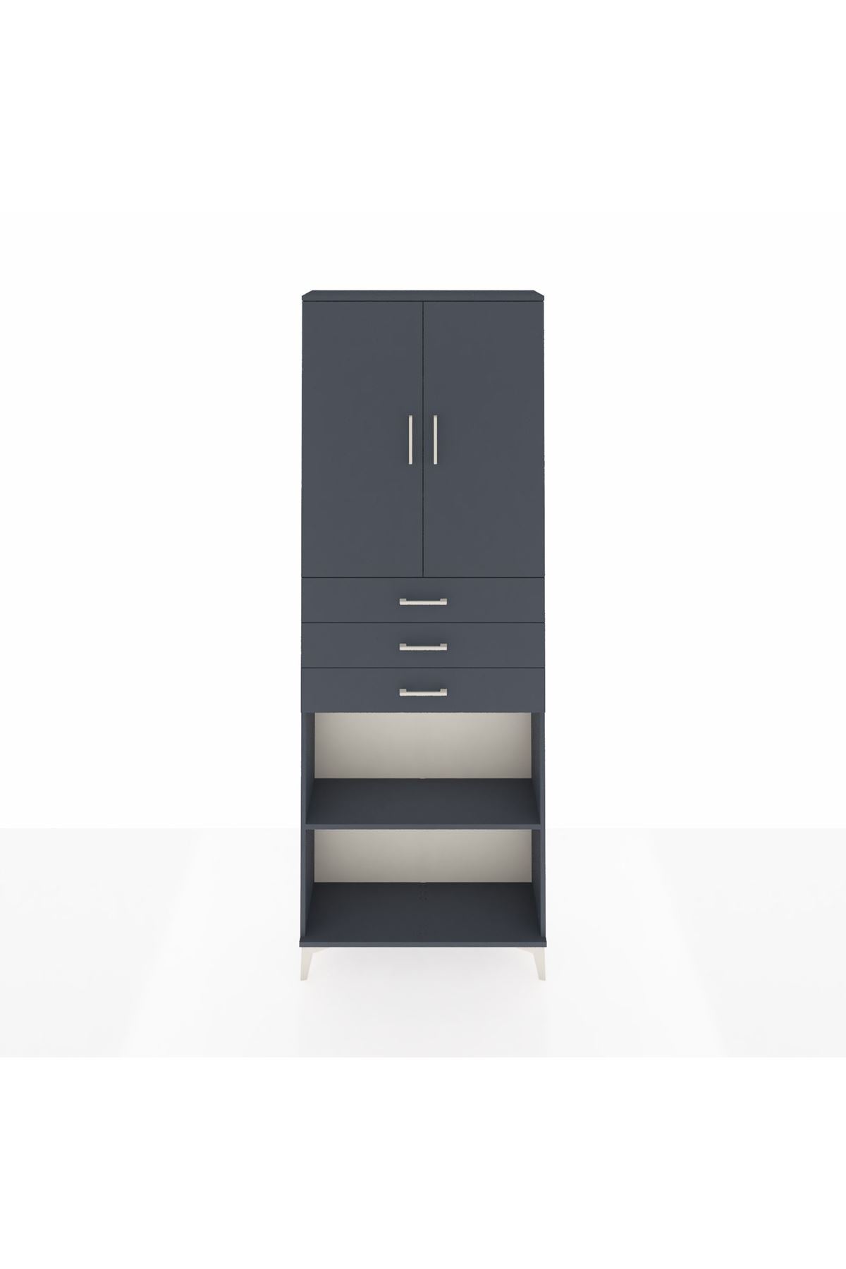 Arges Dolap 4 Raflı 3 Çekmeceli 2 Kapaklı 88x30x243 Antrasit-Antrasit