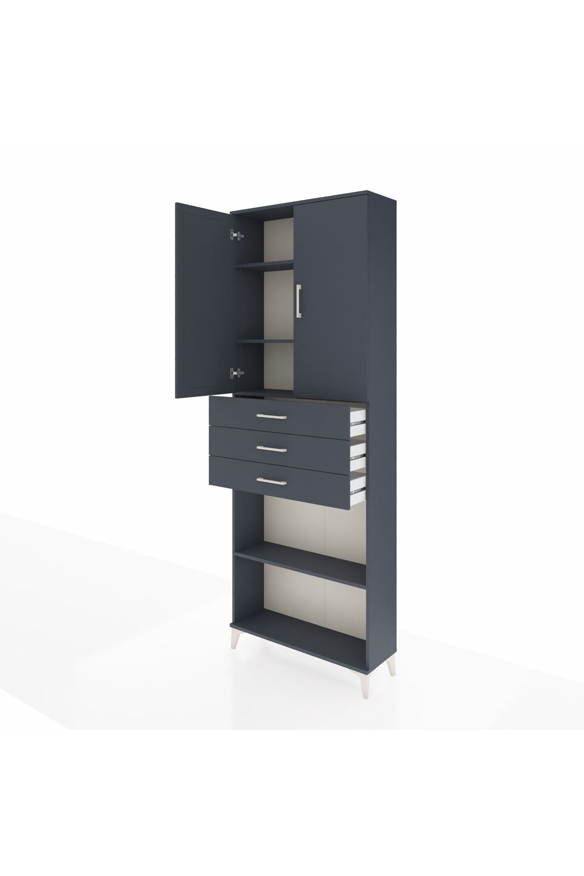 Arges Dolap 4 Raflı 3 Çekmeceli 2 Kapaklı 88x30x243 Antrasit-Antrasit