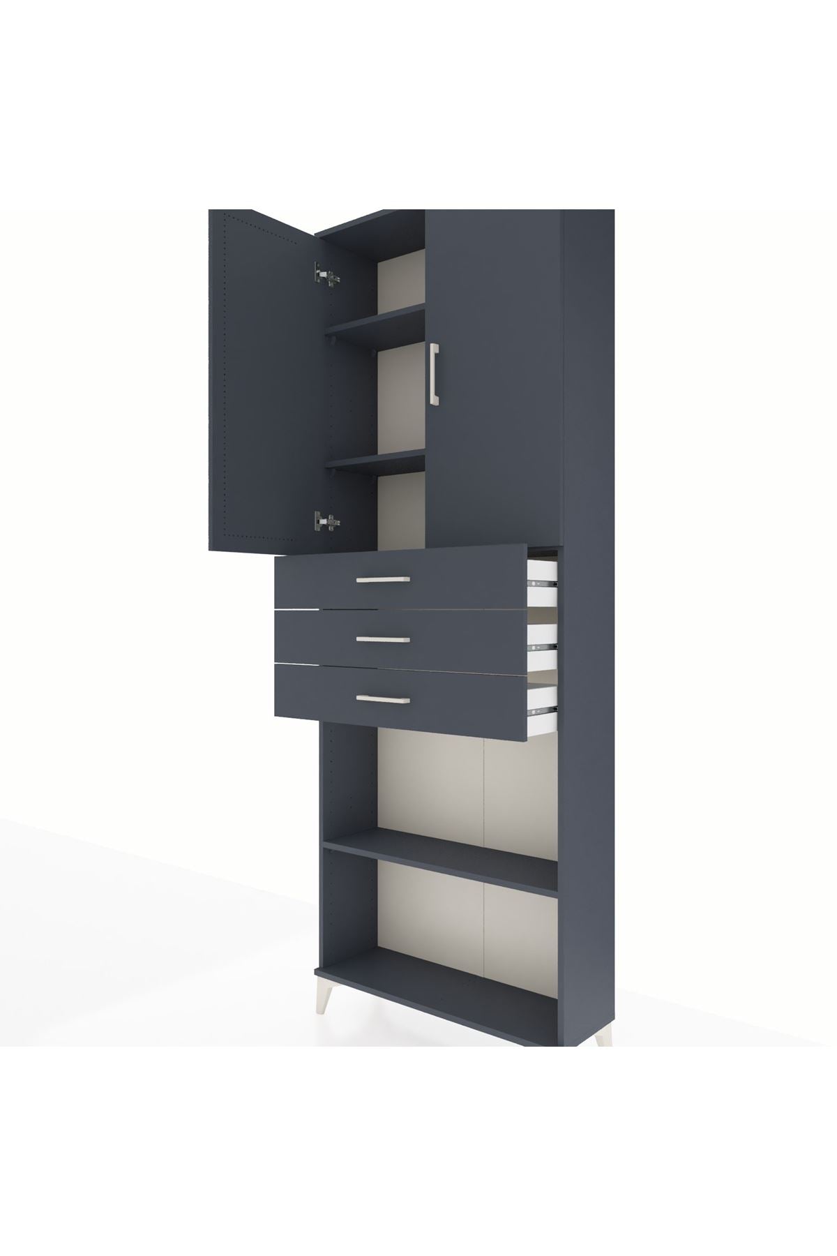 Arges Dolap 4 Raflı 3 Çekmeceli 2 Kapaklı 88x30x243 Antrasit-Antrasit