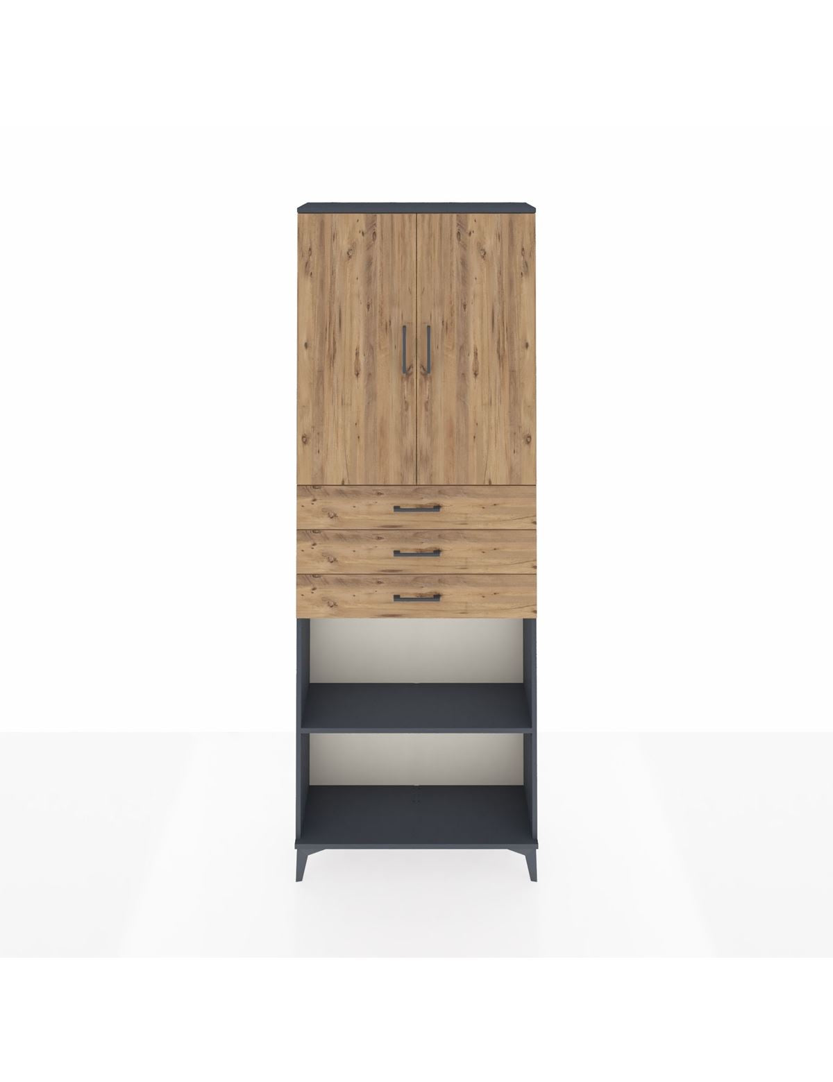 Arges Dolap 4 Raflı 3 Çekmeceli 2 Kapaklı 88x30x243 Antrasit-Çam