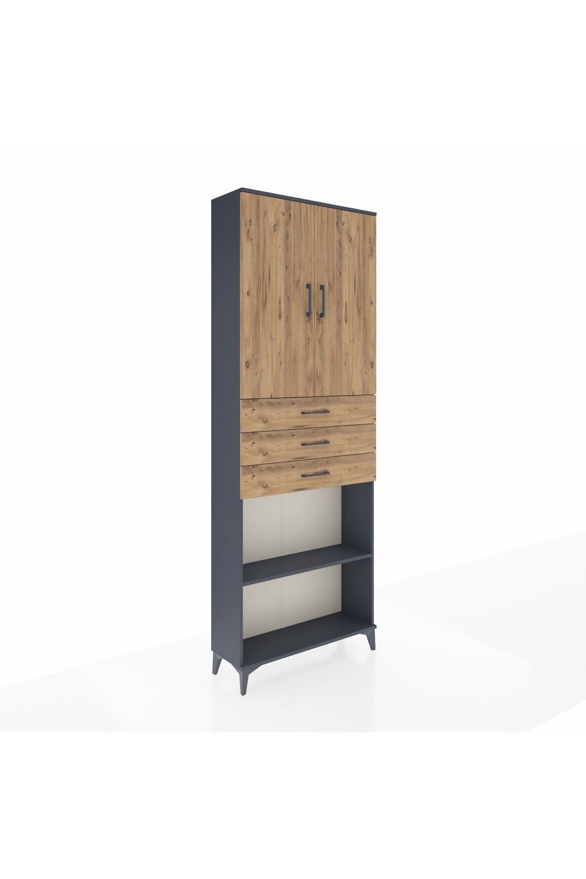 Arges Dolap 4 Raflı 3 Çekmeceli 2 Kapaklı 88x30x243 Antrasit-Çam