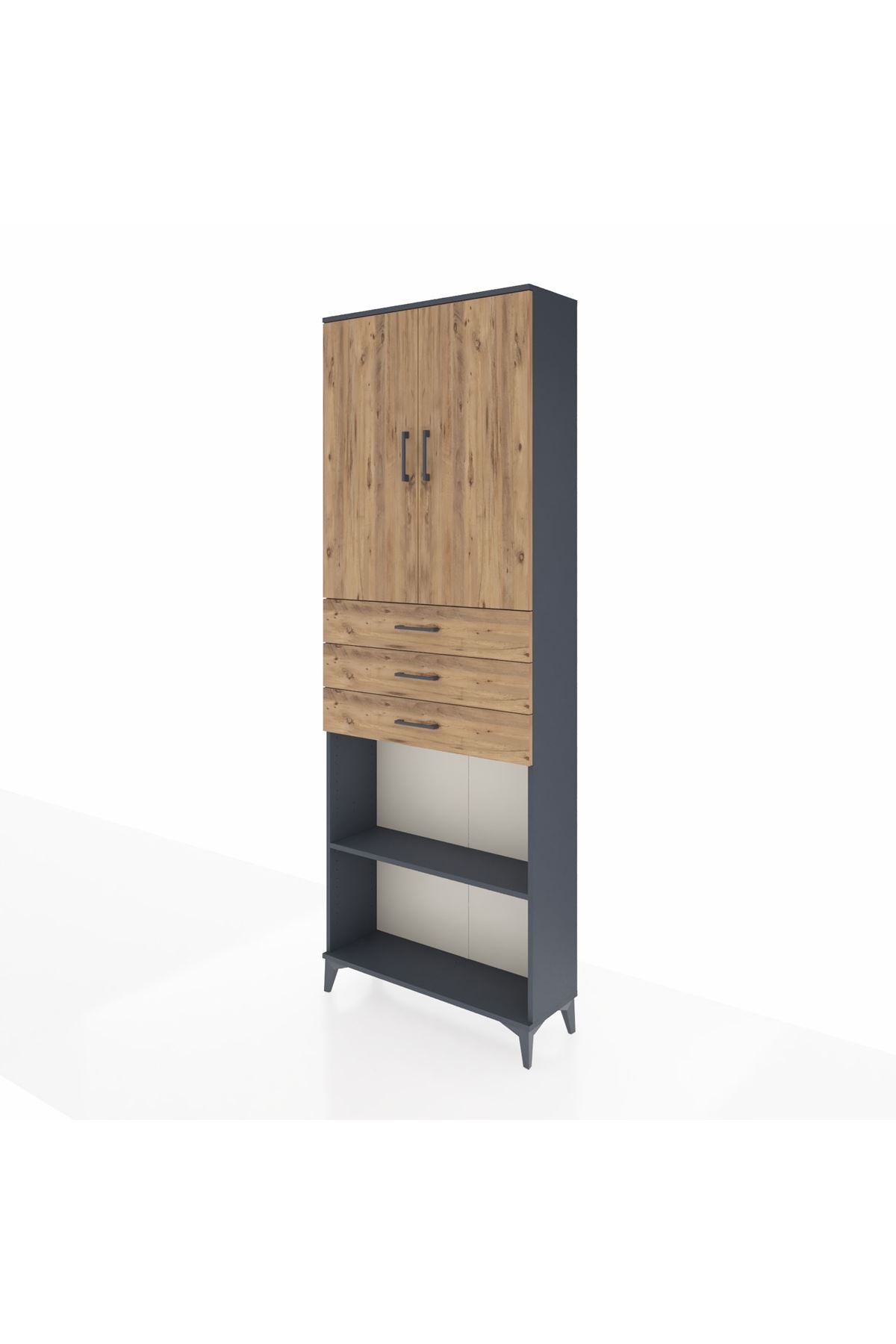 Arges Dolap 4 Raflı 3 Çekmeceli 2 Kapaklı 88x30x243 Antrasit-Çam