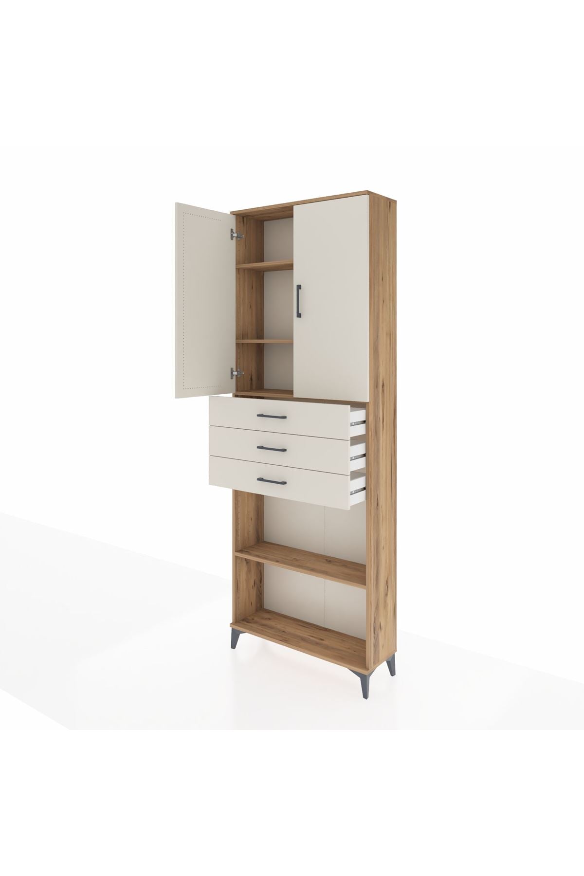 Arges Dolap 4 Raflı 3 Çekmeceli 2 Kapaklı 88x30x243 Çam-Aytaşı