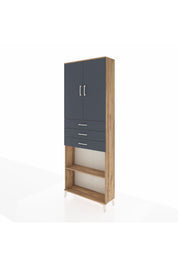 Arges Dolap 4 Raflı 3 Çekmeceli 2 Kapaklı 88x30x243 Çam-Antrasit